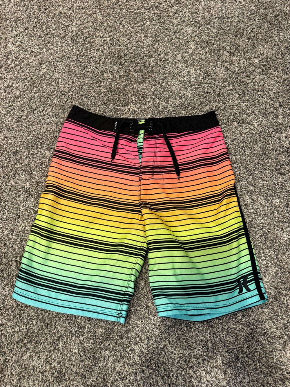 Hurley Kid’s Gradient Stripe Board Shorts - Pink to Teal Size 14